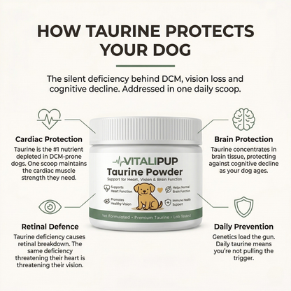 Stop The Silent Deficiency Before The Damage Is Done With Vitalipup Taurine Powder